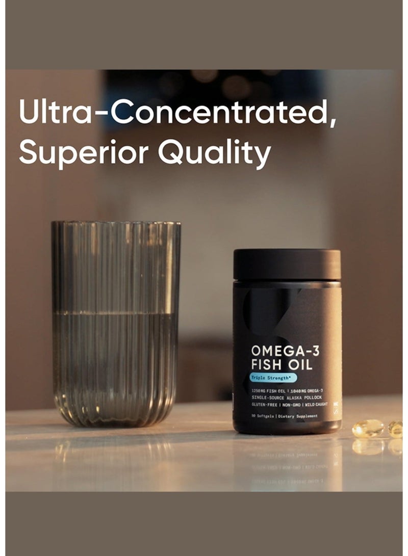 SPORTS RESEARCH Omega-3, Triple Strength, 1250 mg, Made with Alaskaomega, with Triglycerides EPA and DHA | Supporting the heart, brain and joints | IFOS Certified 5 Star, Non-GMO & Gluten Free - 90 Softgels - Image 3